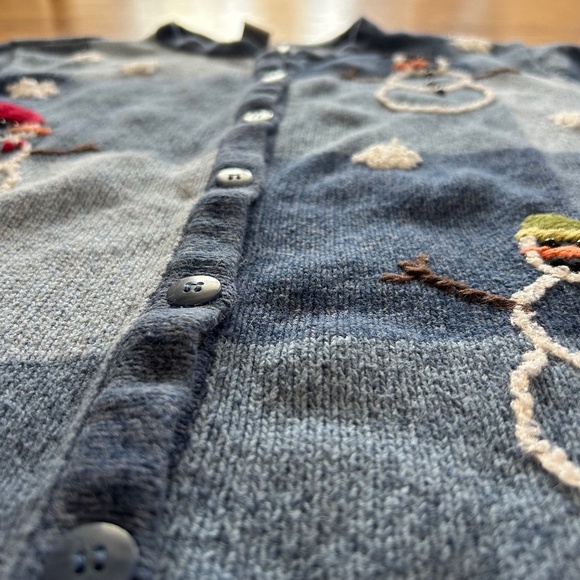 Breckenridge Snowman Cardigan Womens Size Large Vintage Blue Applique - Picture 4 of 10